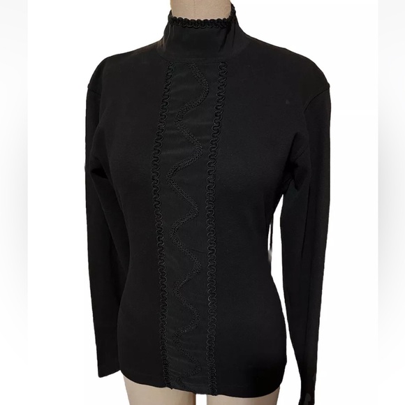 Black Embellished Knit Top Long Sleeve High Neck Vintage 80’s 90’s Goth - Picture 1 of 6